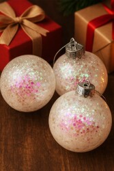 Beysüs Yılbaşı Çam Ağacı Süsü Parlak Özel İnci Simli Holiday Cici Top 8cm 3'lü - Beysus