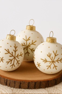 Beysüs Yılbaşı Çam Ağacı Süsü Parlak Özel Kar Tanesi Holiday Cici Top 8cm 3'lü - 1