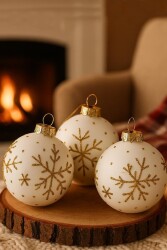 Beysüs Yılbaşı Çam Ağacı Süsü Parlak Özel Kar Tanesi Holiday Cici Top 8cm 3'lü - 2