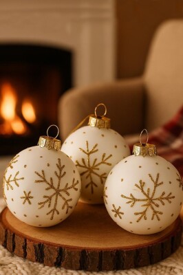 Beysüs Yılbaşı Çam Ağacı Süsü Parlak Özel Kar Tanesi Holiday Cici Top 8cm 3'lü - 2