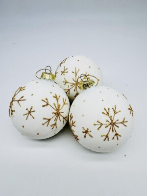 Beysüs Yılbaşı Çam Ağacı Süsü Parlak Özel Kar Tanesi Holiday Cici Top 8cm 3'lü - 5