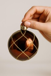 Beysüs Yılbaşı Çam Ağacı Süsü Parlak Özel Karamel Holiday Cici Top 8cm 3'lü - Beysüs