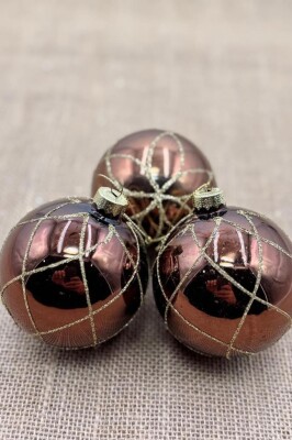 Beysüs Yılbaşı Çam Ağacı Süsü Parlak Özel Karamel Holiday Cici Top 8cm 3'lü - 3