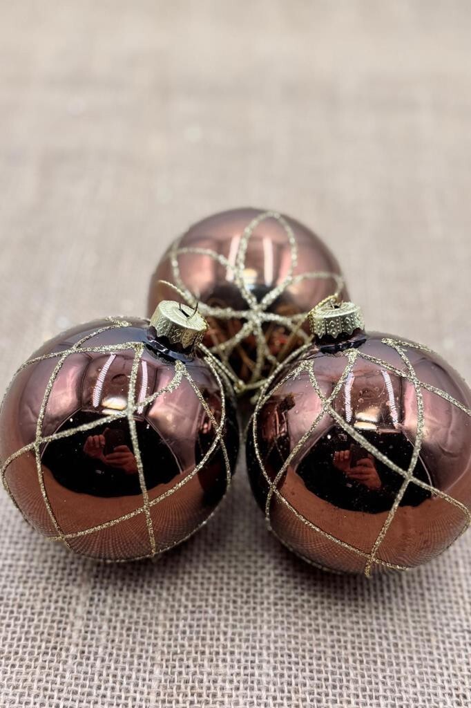 Beysüs Yılbaşı Çam Ağacı Süsü Parlak Özel Karamel Holiday Cici Top 8cm 3'lü - 3