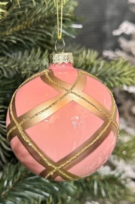 Beysüs Yılbaşı Çam Ağacı Süsü Parlak Özel Altın Çizgili Holiday Cici Top 8cm 3'lü - 3