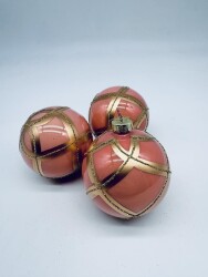 Beysüs Yılbaşı Çam Ağacı Süsü Parlak Özel Altın Çizgili Holiday Cici Top 8cm 3'lü - 5