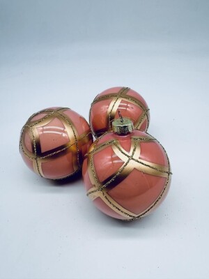 Beysüs Yılbaşı Çam Ağacı Süsü Parlak Özel Altın Çizgili Holiday Cici Top 8cm 3'lü - 5