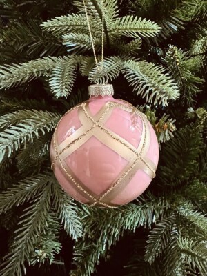 Beysüs Yılbaşı Çam Ağacı Süsü Parlak Özel Altın Çizgili Holiday Cici Top 8cm 3'lü - 6