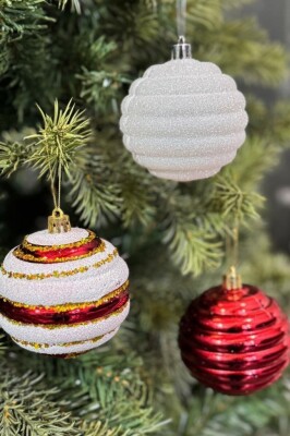 Beysüs Yılbaşı Çam Ağacı Süsü Parlak Özel Kırmızı Beyaz Holiday Cici Top 8 cm 6'lı - 2