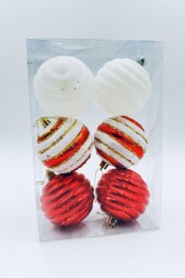 Beysüs Yılbaşı Çam Ağacı Süsü Parlak Özel Kırmızı Beyaz Holiday Cici Top 8 cm 6'lı - 3