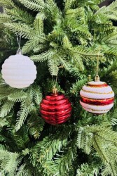 Beysüs Yılbaşı Çam Ağacı Süsü Parlak Özel Kırmızı Beyaz Holiday Cici Top 8 cm 6'lı - 5