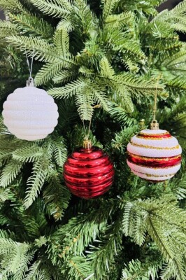 Beysüs Yılbaşı Çam Ağacı Süsü Parlak Özel Kırmızı Beyaz Holiday Cici Top 8 cm 6'lı - 5