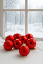 Beysüs Yılbaşı Çam Ağacı Süsü Parlak Özel Kırmızı Holiday Cici Top 6 cm 9'lu - Beysüs