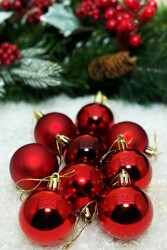 Beysüs Yılbaşı Çam Ağacı Süsü Parlak Özel Kırmızı Holiday Cici Top 6 cm 9'lu - 3