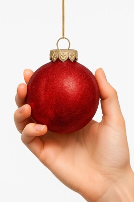 Beysüs Yılbaşı Çam Ağacı Süsü Parlak Özel Kırmızı Simli Holiday Cici Top 8cm 3'lü - 2