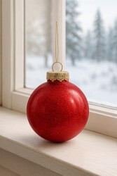 Beysüs Yılbaşı Çam Ağacı Süsü Parlak Özel Kırmızı Simli Holiday Cici Top 8cm 3'lü - 3