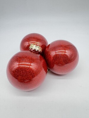 Beysüs Yılbaşı Çam Ağacı Süsü Parlak Özel Kırmızı Simli Holiday Cici Top 8cm 3'lü - 5