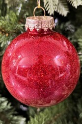 Beysüs Yılbaşı Çam Ağacı Süsü Parlak Özel Kırmızı Simli Holiday Cici Top 8cm 3'lü - 6