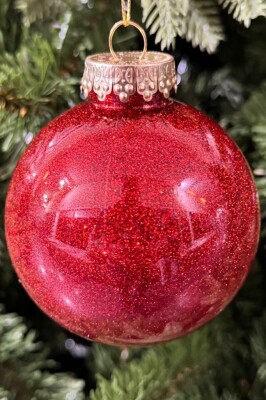 Beysüs Yılbaşı Çam Ağacı Süsü Parlak Özel Kırmızı Simli Holiday Cici Top 8cm 3'lü - 6