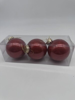 Beysüs Yılbaşı Çam Ağacı Süsü Parlak Özel Kırmızı Simli Holiday Cici Top 8cm 3'lü - 7