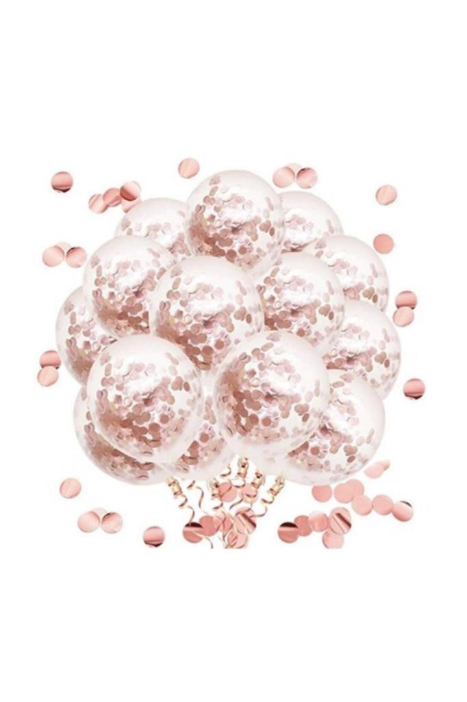 Rose Gold Konfetili Şeffaf Balon Seti - Beysus