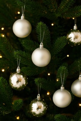 Yılbaşı Gümüş Parlak Mat Top Ağaç Süsü 6cm 6 lı - 2