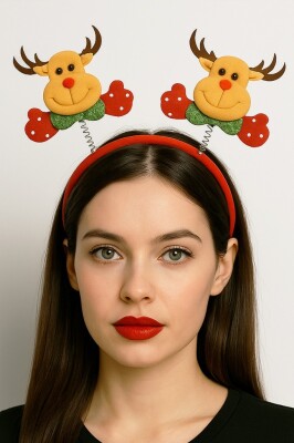 Beysüs Yılbaşı Tacı Kırmızı Geyikli Yeni Yıl Taçı Sallanan Taç Unisex Taç - 1