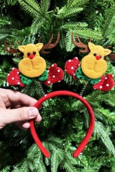 Beysüs Yılbaşı Tacı Kırmızı Geyikli Yeni Yıl Taçı Sallanan Taç Unisex Taç - 4