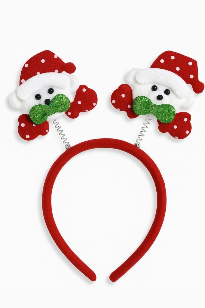 Beysüs Yılbaşı Tacı Kırmızı Sevimli Ayı Yeni Yıl Taçı Sallanan Taç Unisex Taç - 3