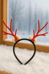 Beysüs Yılbaşı Tacı Kırmızı Slim Geyik Boynuz Yeni Yıl Taçı Unisex Taç - Beysüs